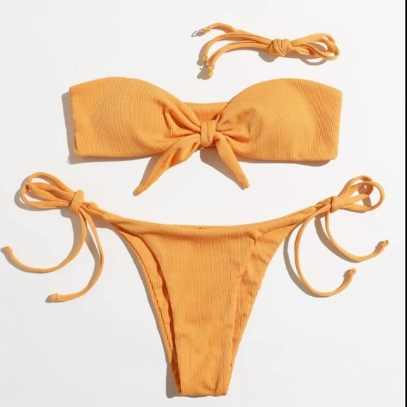 Nasty Gal Other - Peach bandeau strapless knot tie bikini